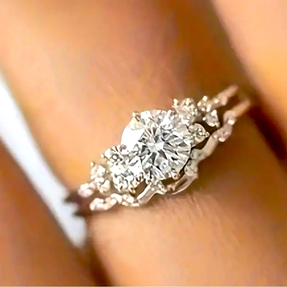 Elegant Stacking Set Of 2 Rings Large White Cubic Zirconia With Smaller Zirconia